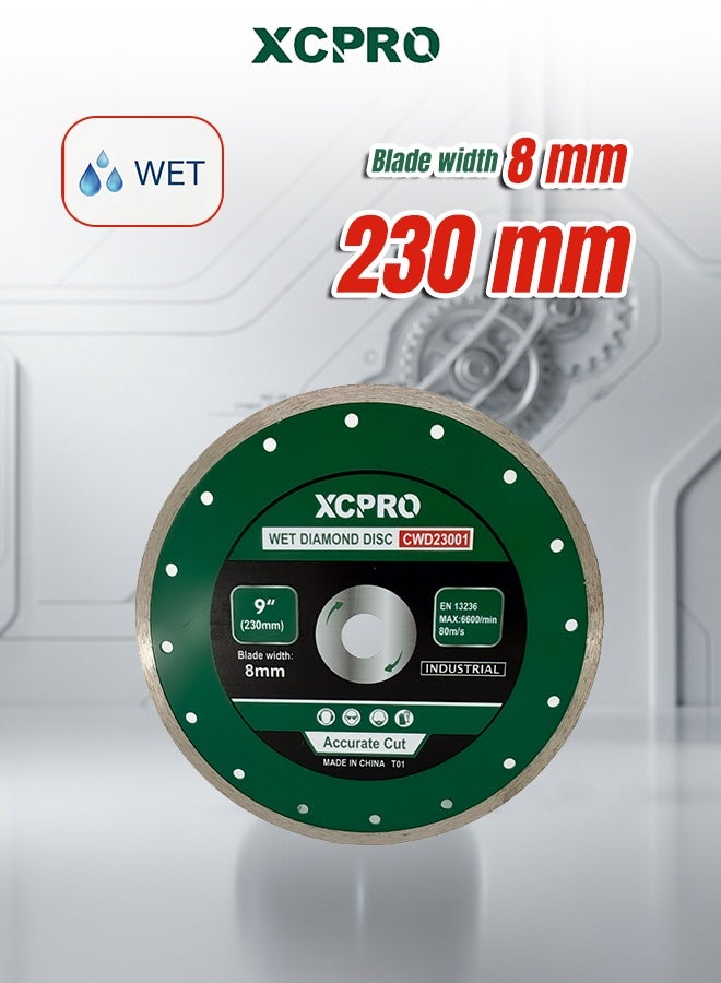 Wet Diamond Disc 230mm x 22.2mm, 8mm Blade Width Diamond Cutting Wheel for Compatible Wet Cutting Applications, Color Box Packaging
