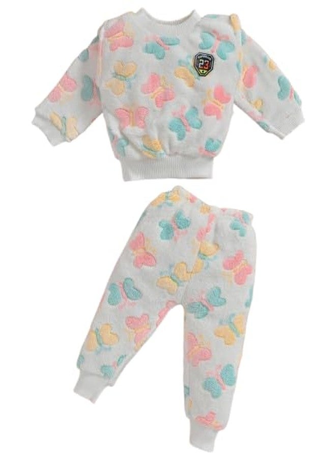 FIRST DREAM Toddler Infant Baby Boy Girl Fall Winter Fleece Butterfly Print Outfits Pullover Sweater Tops and Pants Warm Clothes Set Suitable for 1-2 Years - Image 1