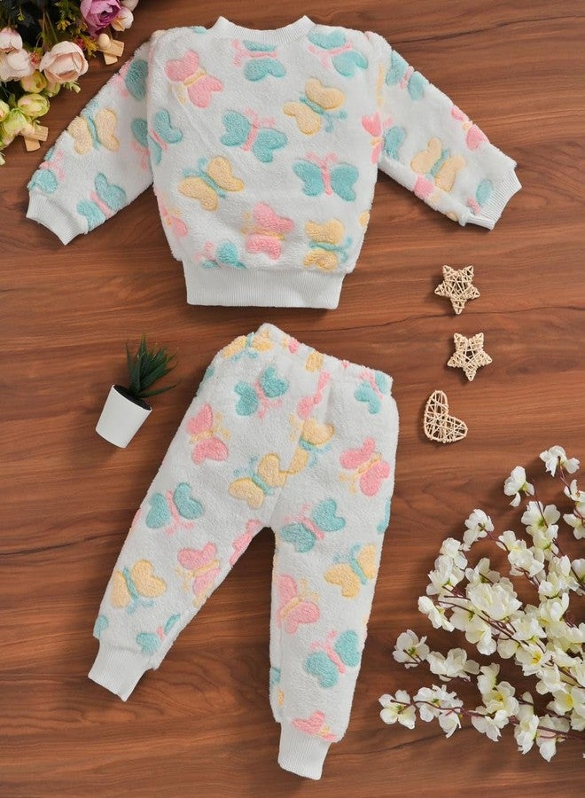 FIRST DREAM Toddler Infant Baby Boy Girl Fall Winter Fleece Butterfly Print Outfits Pullover Sweater Tops and Pants Warm Clothes Set Suitable for 1-2 Years - Image 2