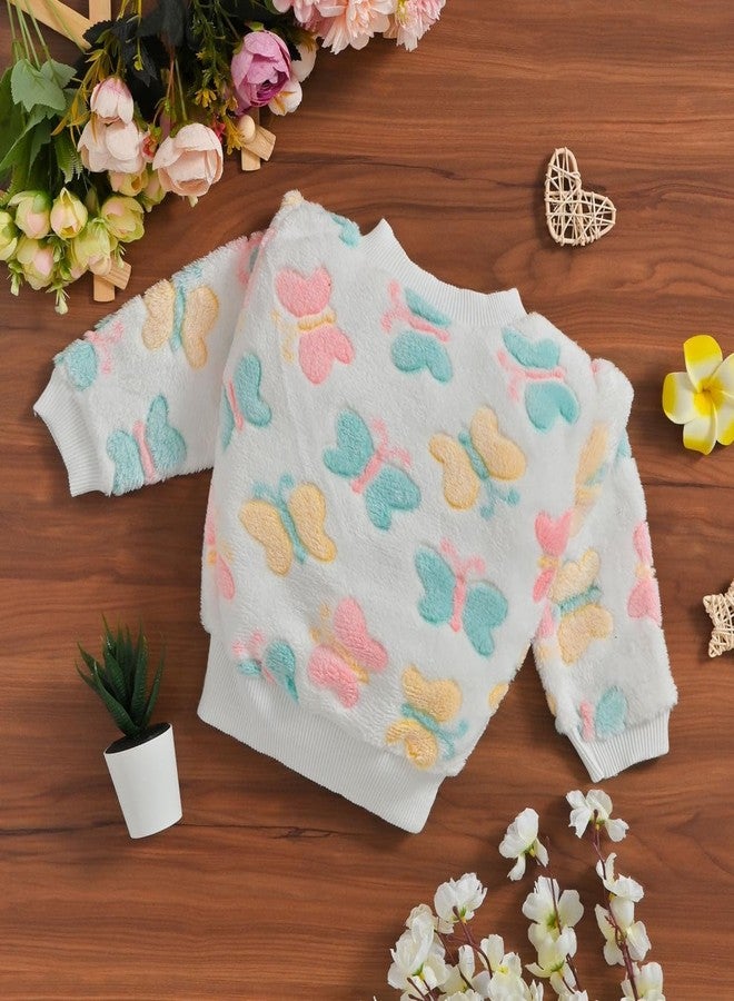 FIRST DREAM Toddler Infant Baby Boy Girl Fall Winter Fleece Butterfly Print Outfits Pullover Sweater Tops and Pants Warm Clothes Set Suitable for 1-2 Years - Image 3