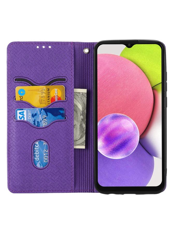 اس-توب جراب لهاتف Samsung Galaxy A03 إصدار الاتحاد الأوروبي، جراب هاتف من الجلد الصناعي بخياطة منسوجة مغناطيسية أفقية - Image 4