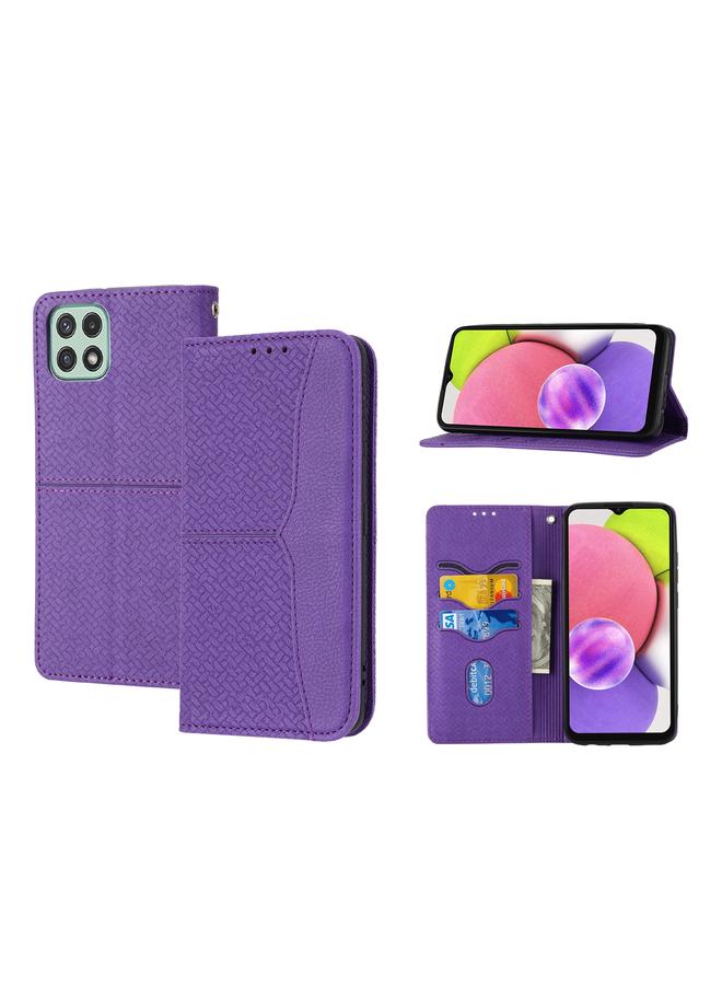 اس-توب جراب لهاتف Samsung Galaxy A03 إصدار الاتحاد الأوروبي، جراب هاتف من الجلد الصناعي بخياطة منسوجة مغناطيسية أفقية - Image 1