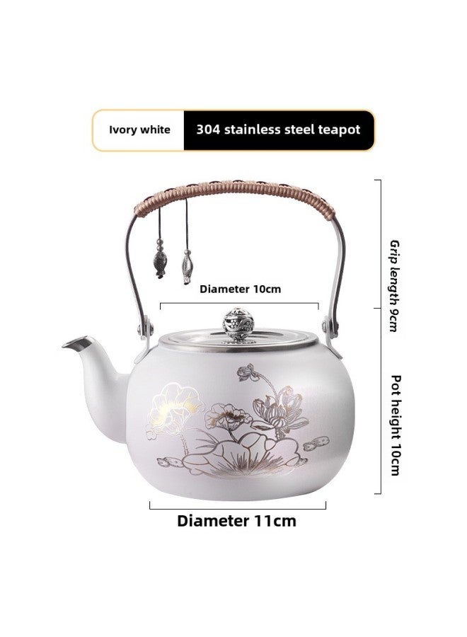 304 Stainless Steel Induction Cooker Boiling Kettle Teapot Flat Bottom Pot Electric Ceramic Stove Kettle Hotel Teapot Coffee Pot-Capacity:304 Material 1.5l White Lotus Pot Without Filter  - Image 1