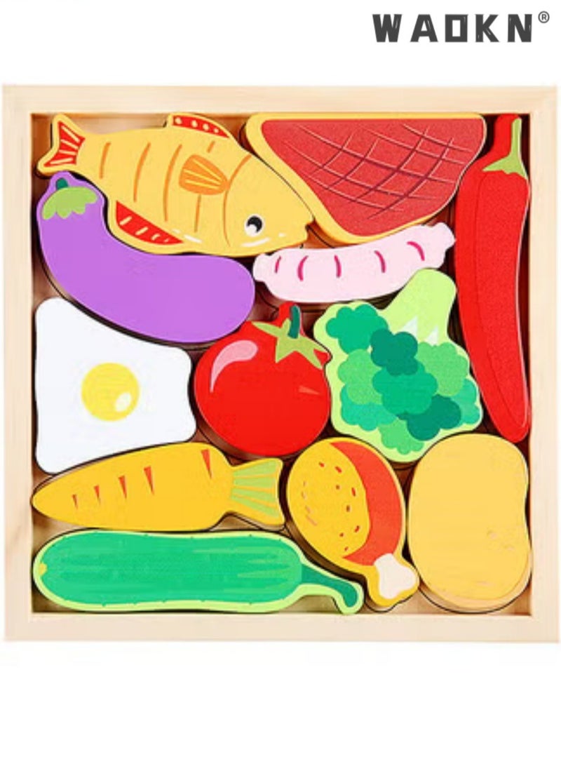 WAOKN 3D Wooden Fruit Puzzle，Wooden Puzzles for Kids Ages 2-5,Chunky Jigsaw Vehicles Numbers Blocks Stacking and Balancing Toys,Early Learning Montessori Educational Toys Gifts for 2-5 Years Old Boys Girls - Image 1
