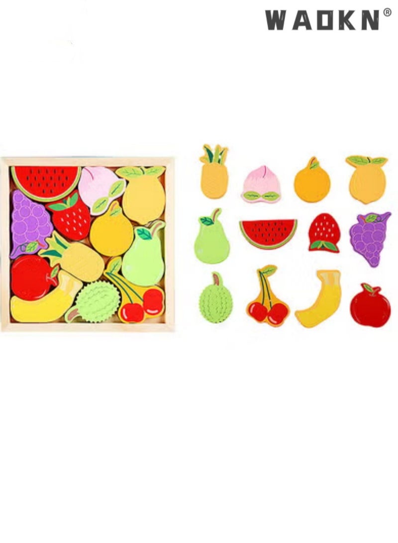 WAOKN 3D Wooden Fruit Puzzle，Wooden Puzzles for Kids Ages 2-5,Chunky Jigsaw Vehicles Numbers Blocks Stacking and Balancing Toys,Early Learning Montessori Educational Toys Gifts for 2-5 Years Old Boys Girls - Image 3