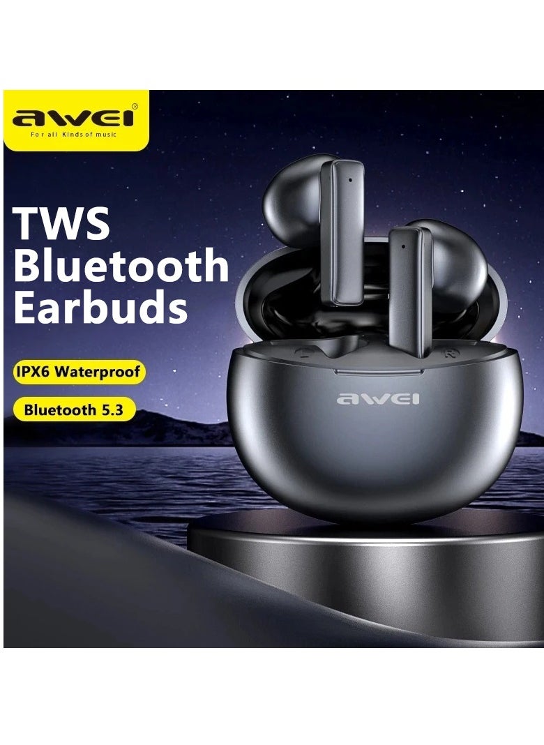 Awei - T87 Mini TWS Bluetooth Earbuds Bluetooth 5.3 Earbuds Waterproof Sport Earphones Touch Control Earbuds Stereo Bluetooth Headset Type-C Charging Earbuds Long Battery Life Earphones White - Image 1