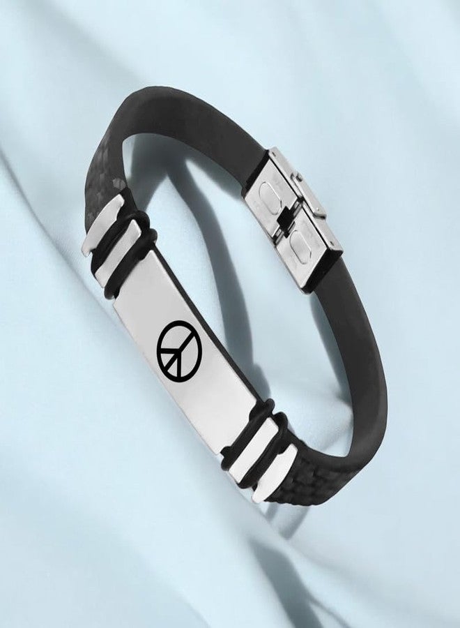 M Men Style Mens ID Beads | Stainless Steel Leather Bracelet |Peace Sign Symbol | Husband |Brother|Boyfriend |Son| Grandpa SBr2024185 - Image 5