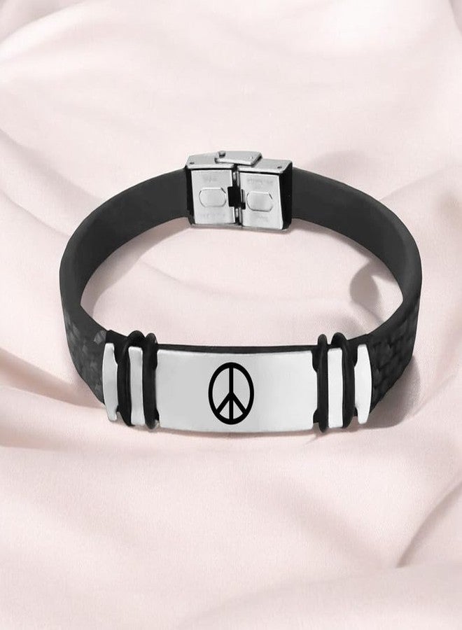 M Men Style Mens ID Beads | Stainless Steel Leather Bracelet |Peace Sign Symbol | Husband |Brother|Boyfriend |Son| Grandpa SBr2024185 - Image 4
