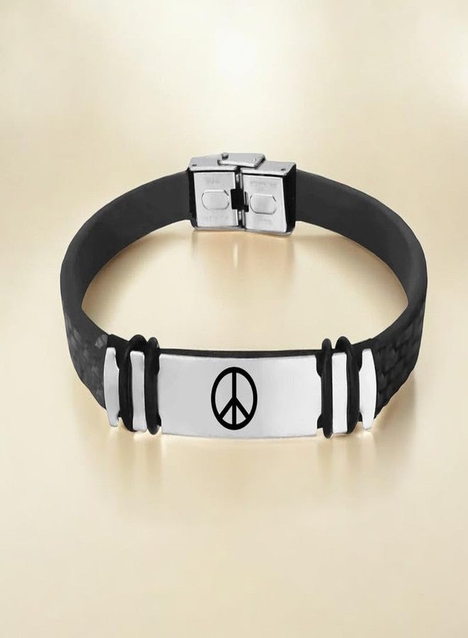 M Men Style Mens ID Beads | Stainless Steel Leather Bracelet |Peace Sign Symbol | Husband |Brother|Boyfriend |Son| Grandpa SBr2024185 - Image 3