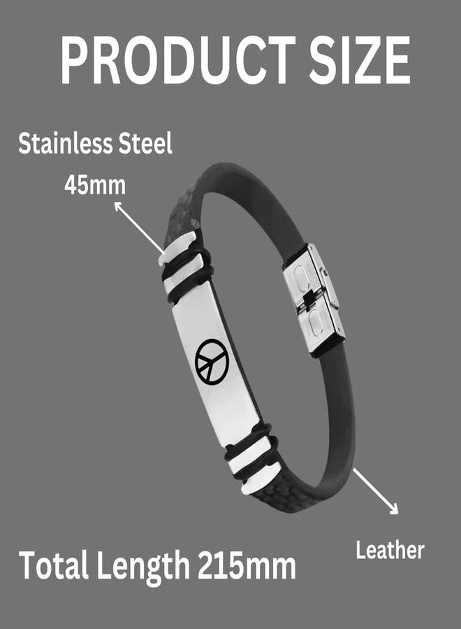 M Men Style Mens ID Beads | Stainless Steel Leather Bracelet |Peace Sign Symbol | Husband |Brother|Boyfriend |Son| Grandpa SBr2024185 - Image 2