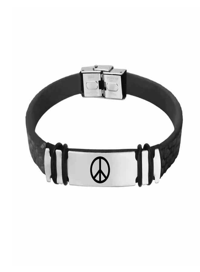 M Men Style Mens ID Beads | Stainless Steel Leather Bracelet |Peace Sign Symbol | Husband |Brother|Boyfriend |Son| Grandpa SBr2024185 - Image 1