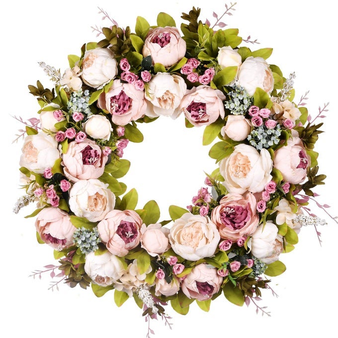 Front Door Wreath 22 Inch Spring Wreath Handmade Peony Rose Door Summer Wreaths for Outdoor Front Door Wall and Window Decor