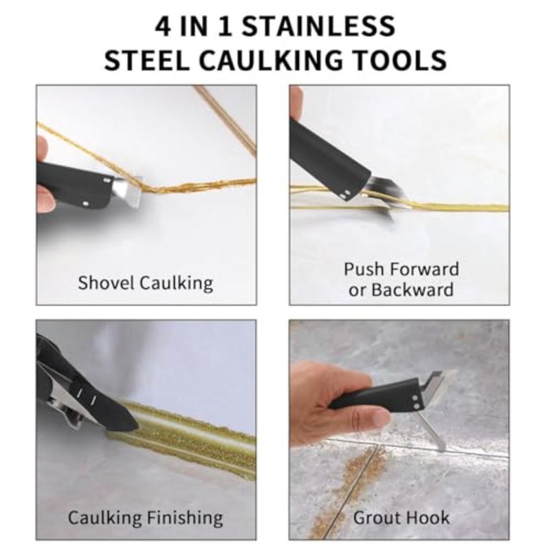 Silicone Caulking Tools, 4 in 1 Silicone Caulk Remover Tool Kit, Stainless Steel Sealant Finishing Smoothing Removal Grout Scraper Tools for Bathroom, Kitchen, Floor, Window, Sink Joint, Frames Seal - Image 5