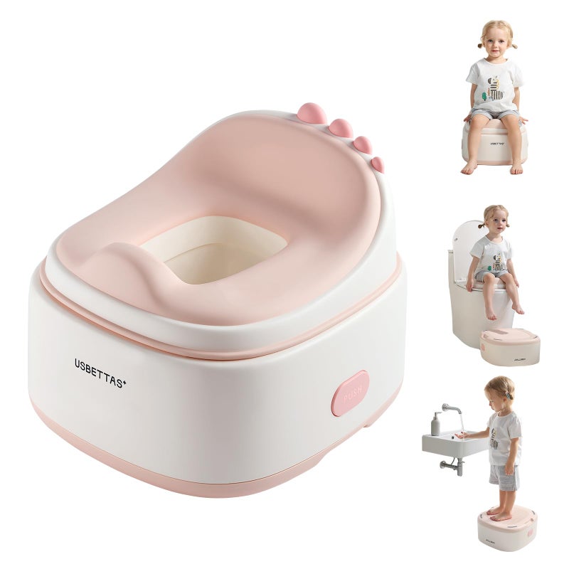 usbettas 3 in 1 Potty Training Toilet, Dinosaur Toddler Potty Training Seat for Boys Girls with Comfortable Cushion, Easy-to-Clean and Anti-Slip Potty Training Step Stool for Toilet (Pink) - Image 1