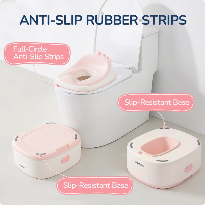 usbettas 3 in 1 Potty Training Toilet, Dinosaur Toddler Potty Training Seat for Boys Girls with Comfortable Cushion, Easy-to-Clean and Anti-Slip Potty Training Step Stool for Toilet (Pink) - Image 2