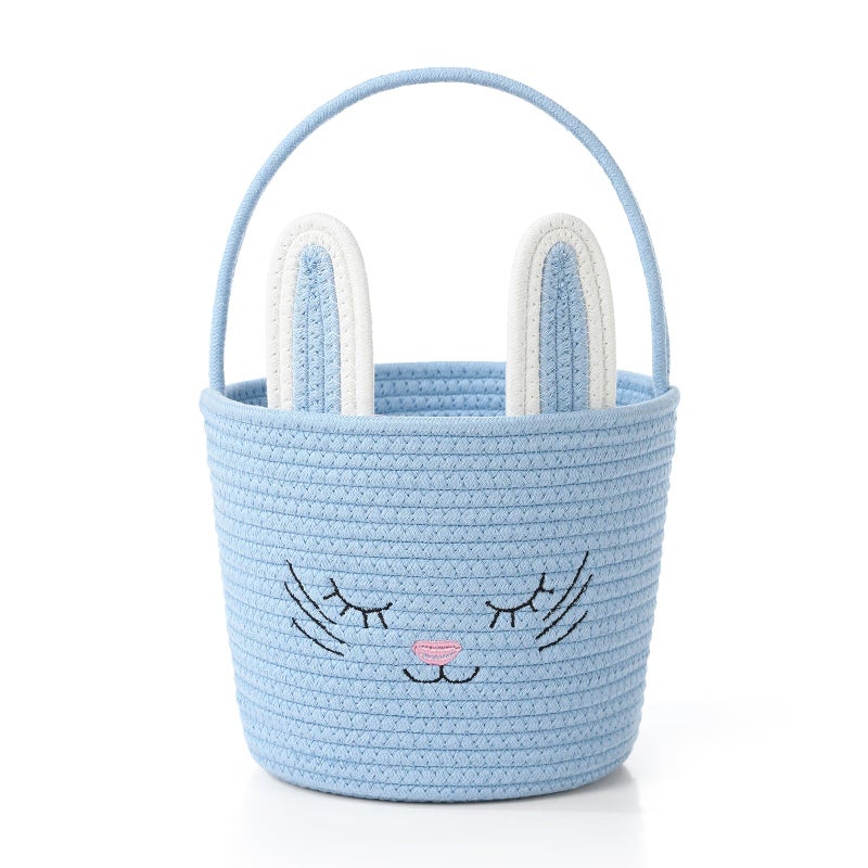 YMhoart Easter Basket with Handle Woven Baby Gifts Empty Bunny Basket For Girls Boys Kids Gift Baby Shower Wedding Flower(White/Pink) - Image 1