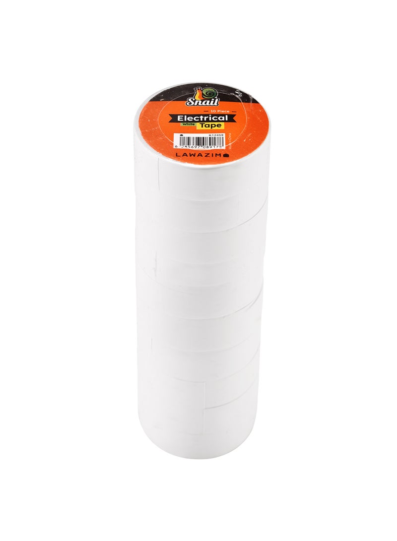 LAWAZIM Snail Electrical Tape - 10 Piece White - Strong Adhesive, Weather Resistant, Stretchable, and Easy to Tear Insulation Tape - Ideal for Wiring, Repairs, Automotive, DIY, and Multipurpose Use - Image 1