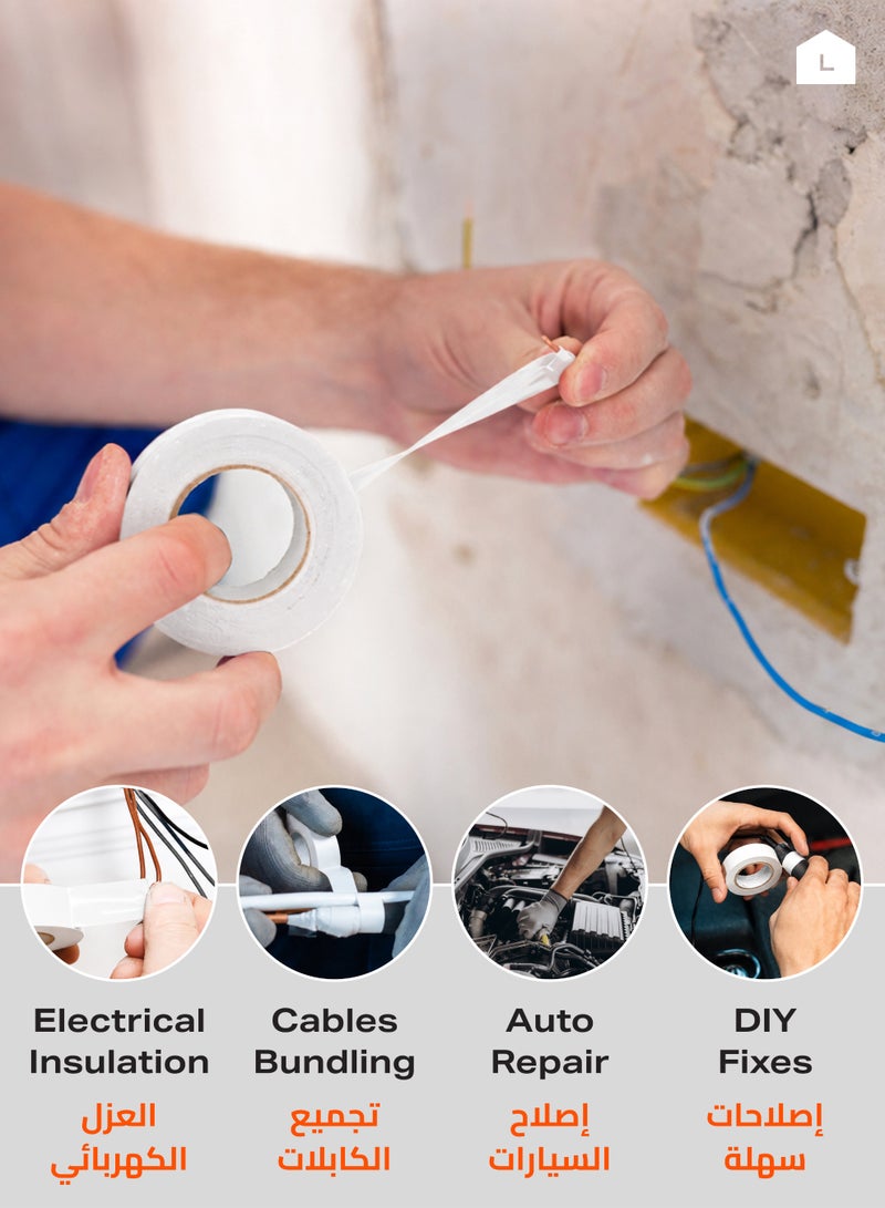 LAWAZIM Snail Electrical Tape - 10 Piece White - Strong Adhesive, Weather Resistant, Stretchable, and Easy to Tear Insulation Tape - Ideal for Wiring, Repairs, Automotive, DIY, and Multipurpose Use - Image 4