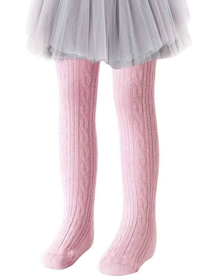 techcity Baby Toddler Girls Tights Seamless Cable Knit Cotton Leggings Pants Stockings for Infant Baby Girl (Pink, 3-12 Months) - Image 1