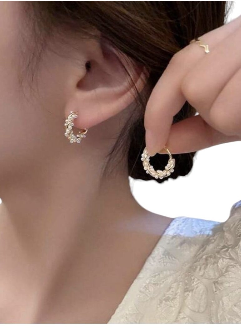 YUCCA New Luxury Mixed Copper Luxury Cotton Loop Earrings with Artificial Pearl for Women  - Image 1