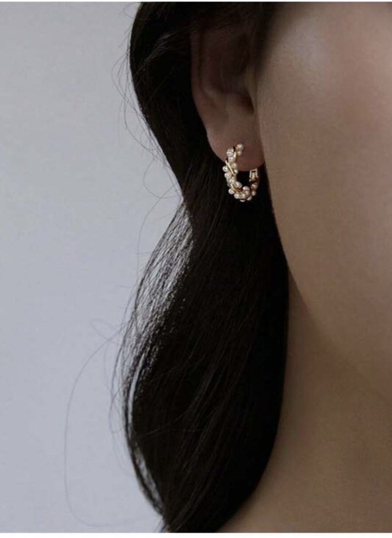 YUCCA New Luxury Mixed Copper Luxury Cotton Loop Earrings with Artificial Pearl for Women  - Image 4
