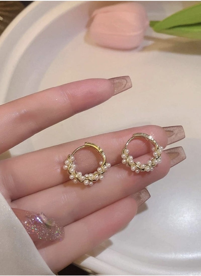 YUCCA New Luxury Mixed Copper Luxury Cotton Loop Earrings with Artificial Pearl for Women  - Image 3