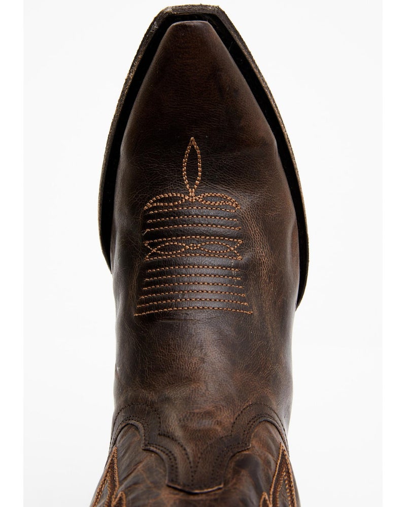 STALOV Cowboy Boots for Women Embroidered Chunky Heel Mid Calf Pointed Toe Pull On Western Fashion Cowgirl Boot Chocolate US7 - Image 2
