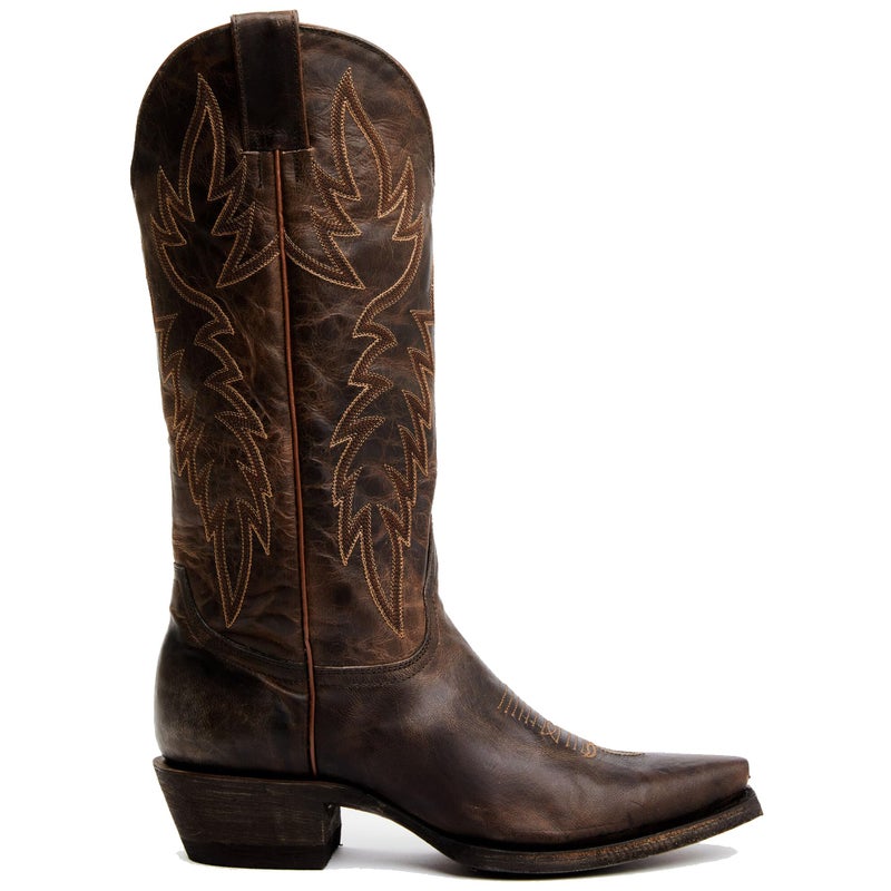 STALOV Cowboy Boots for Women Embroidered Chunky Heel Mid Calf Pointed Toe Pull On Western Fashion Cowgirl Boot Chocolate US7 - Image 4