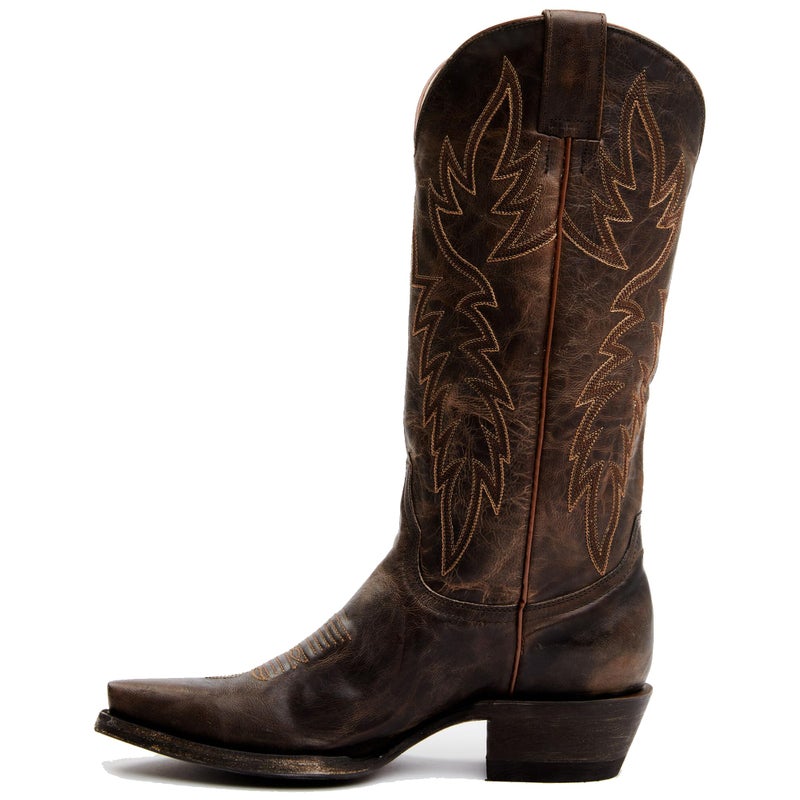 STALOV Cowboy Boots for Women Embroidered Chunky Heel Mid Calf Pointed Toe Pull On Western Fashion Cowgirl Boot Chocolate US7 - Image 5