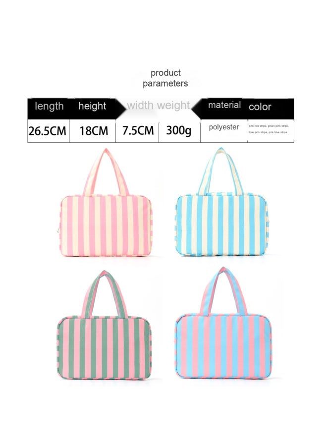 NeeMee Four-fold striped storage bag, waterproof and moisture-proof cosmetic toiletry bag, portable toiletries organizer - Image 2