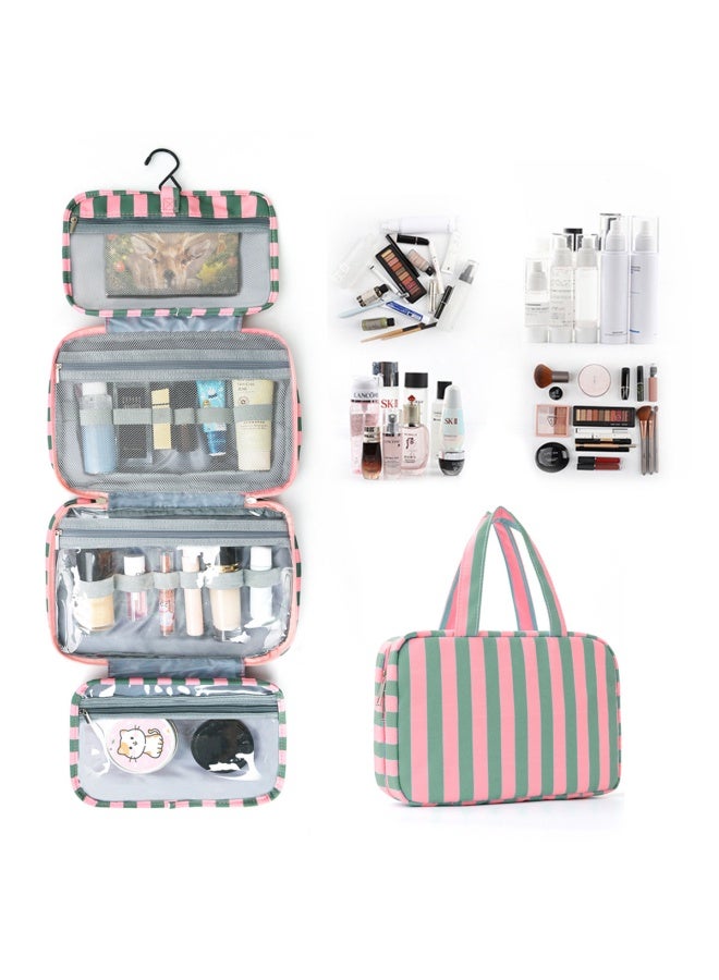 NeeMee Four-fold striped storage bag, waterproof and moisture-proof cosmetic toiletry bag, portable toiletries organizer - Image 1