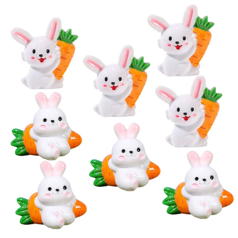 8Pcs Realistic Miniature Rabbit Figurines Stuffed Bunny Statue For Car Home Decor - Image 2
