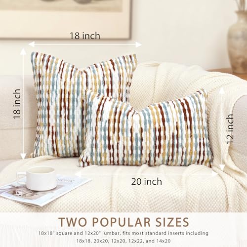 QoBexim Boho Decorative Throw Pillow Covers 12x20 Inch, Chenille Tufted Pillow Cover Stripe Textured Lumbar Farmhouse Accent Pillowcase for Couch Sofa Bedroom Living Room, Red White Khaki Grey 1 Pack - Image 5