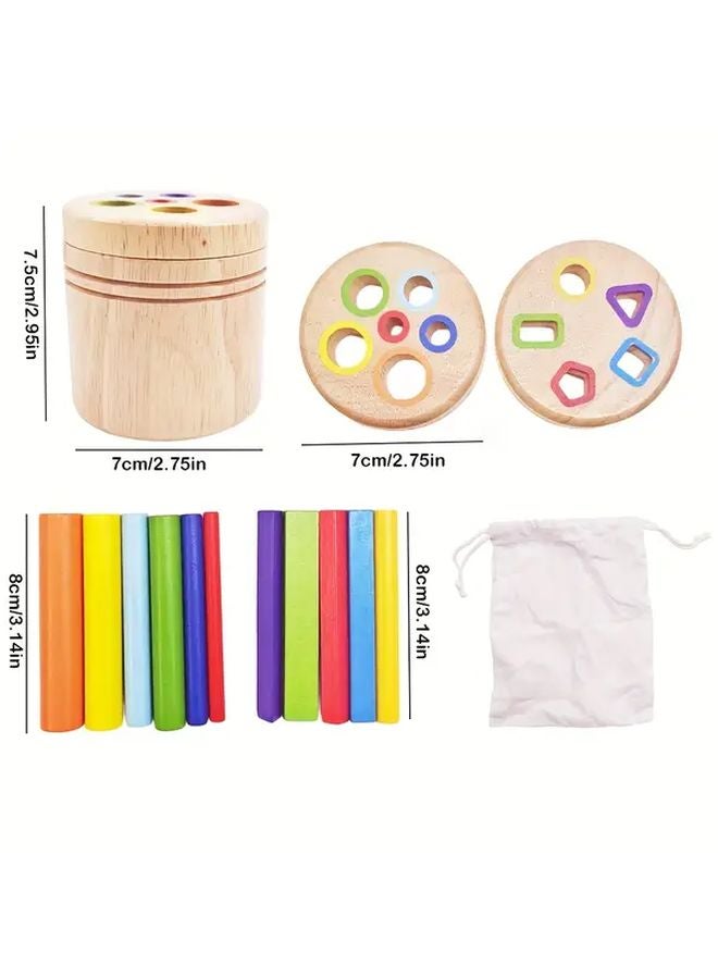 Wooden 2 In 1 Educational Toy For Kids Color Shape Recognition Cognitive Development - Image 3