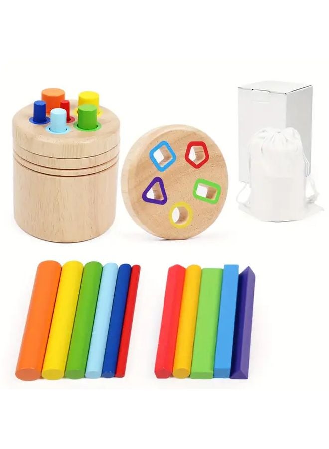 Wooden 2 In 1 Educational Toy For Kids Color Shape Recognition Cognitive Development - Image 2
