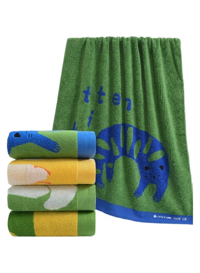Grace Pure Cotton Antibacterial Class A Bath Towel For Infants And Children, Cartoon Cartoon All-Cotton Odorless Soft Absorbent Large Towel, Green - Image 1