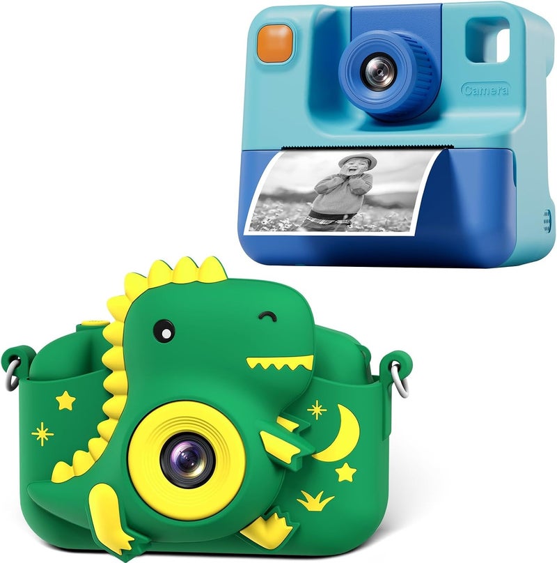 Kids Camera Instant Print and Dinosaur Toddler Digital Camera, FHD Selfie Digital Video Cameras, Christmas Birthday Gifts for Girl Boys 3-12 Years Old - Image 1