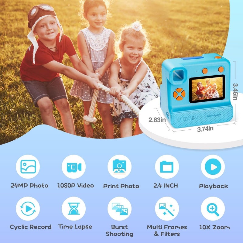 Kids Camera Instant Print and Dinosaur Toddler Digital Camera, FHD Selfie Digital Video Cameras, Christmas Birthday Gifts for Girl Boys 3-12 Years Old - Image 2