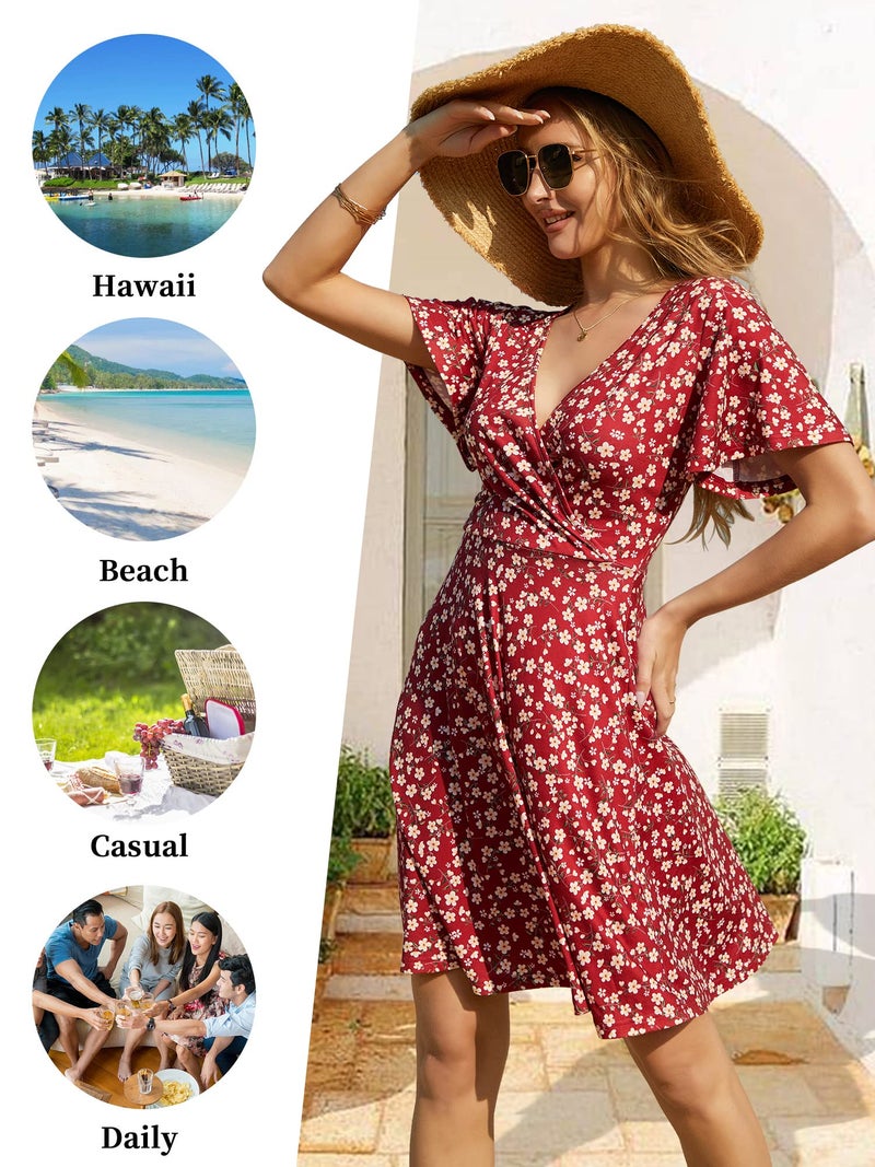 FENSACE Sun Dresses for Women 2026 Vacation Floral Summer Beach Wedding Guest Dress(Red,Large) - Image 5