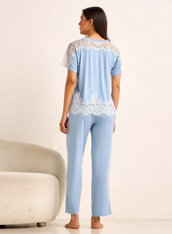 Splash FAV  Pyjama Set Lace Panel Top & Trousers for Women | Best Price UAE