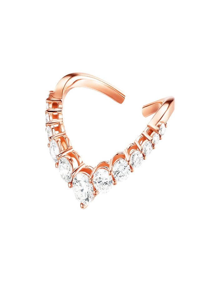 MINUTIAE Stylish Solitaire Crystal Diamond V Shaped Half Round | Adjustable Ring for Women & Girls (Rose Gold) - Image 1