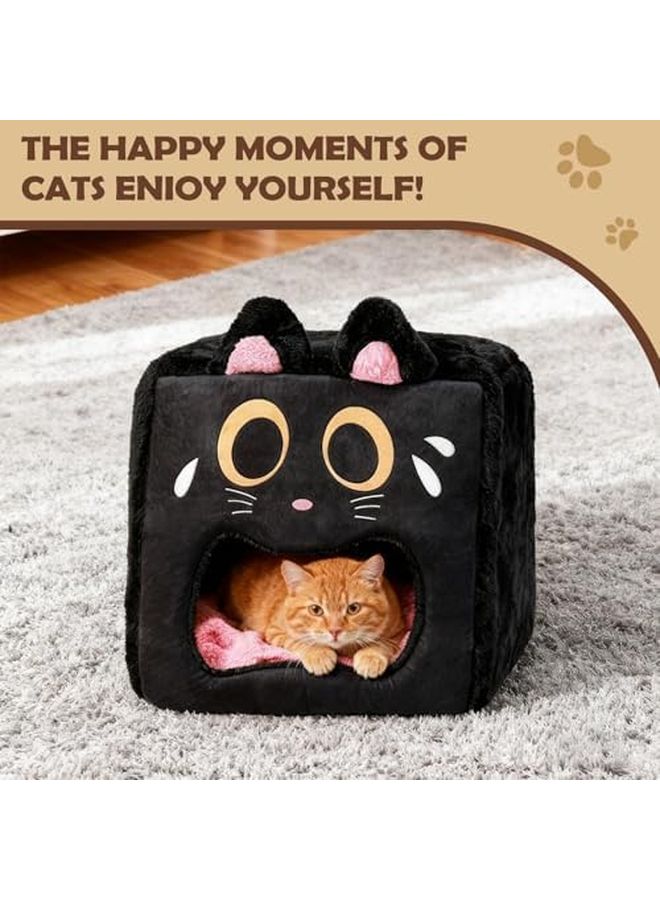 Black Cat Plush Pet Sleeping Tent Warm Fleece Cushion Bed For Kittens - Image 5