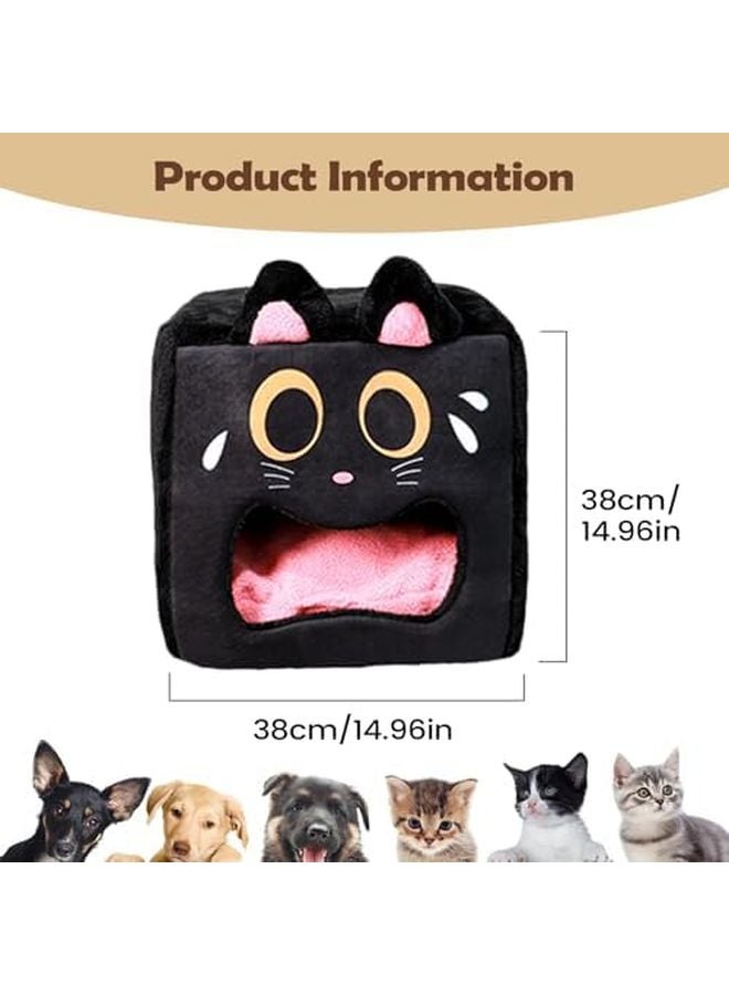 Black Cat Plush Pet Sleeping Tent Warm Fleece Cushion Bed For Kittens - Image 3