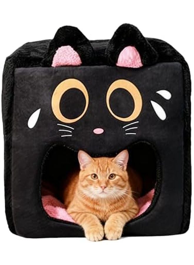 Black Cat Plush Pet Sleeping Tent Warm Fleece Cushion Bed For Kittens - Image 1