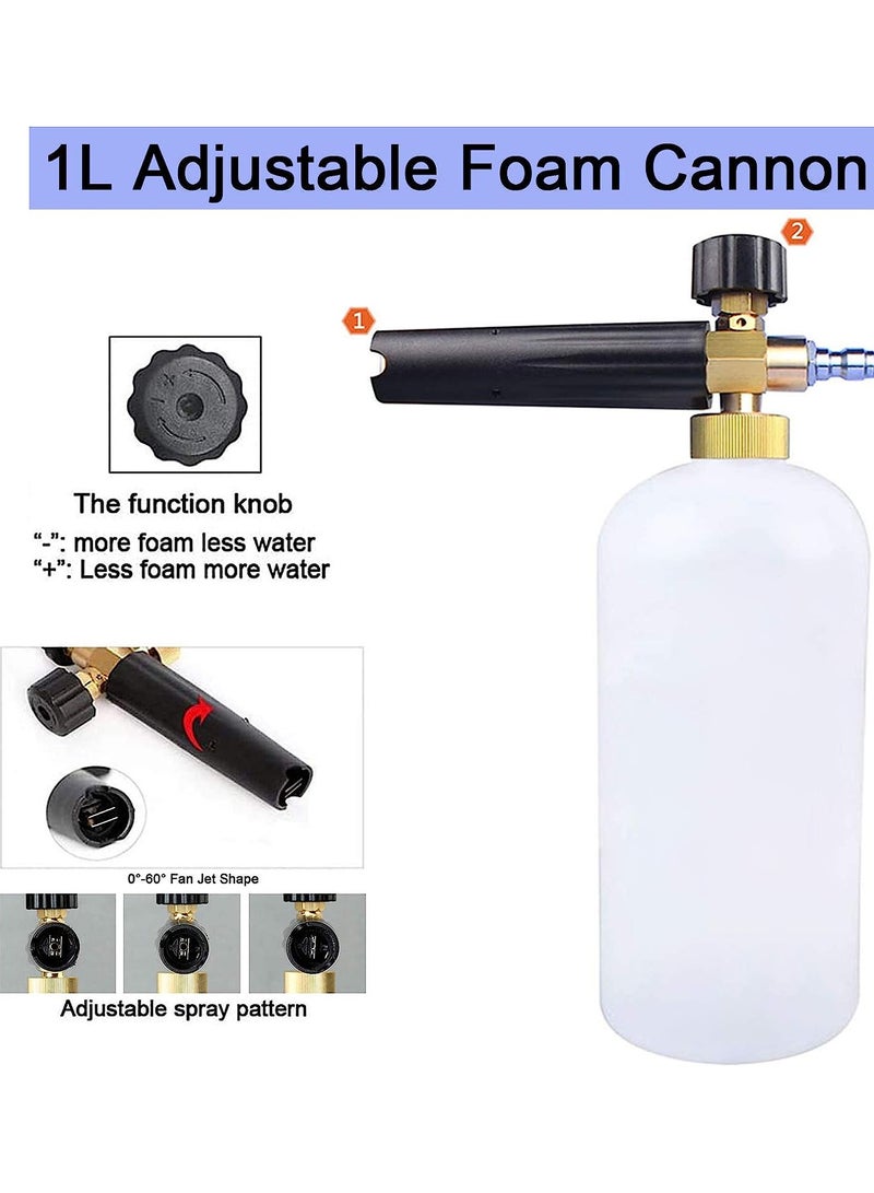Pressure Washer Foam Cannon, 1L Adjustable 1/4 Quick Release Snow Foam Lance Bottle Soap Dispenser Jet Wash Foam Sprayer, 5Pcs Pressure Washer Spray Nozzle Tips for Car Washing, Yard Cleaning - Image 3
