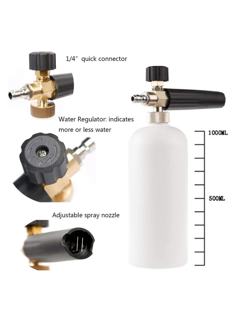 Pressure Washer Foam Cannon, 1L Adjustable 1/4 Quick Release Snow Foam Lance Bottle Soap Dispenser Jet Wash Foam Sprayer, 5Pcs Pressure Washer Spray Nozzle Tips for Car Washing, Yard Cleaning - Image 5