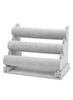 3 Tiers Bracelet Holder Grey Velvet Jewelry Organizer Stand and Display for Watch Organization