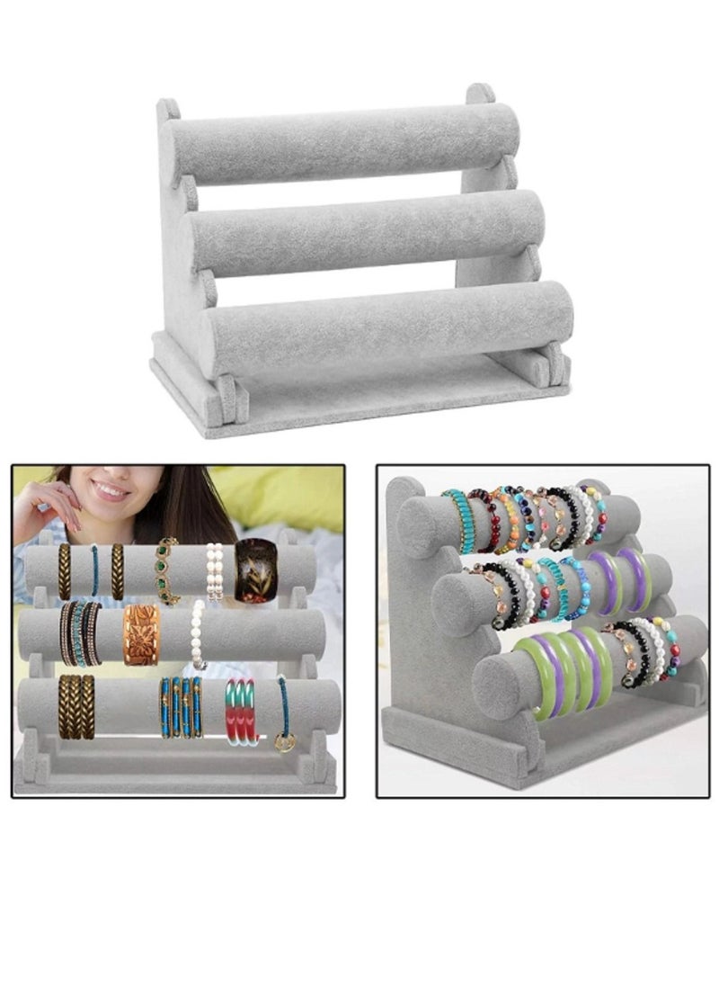 Generic - 3 Tiers Bracelet Holder Grey Velvet Jewelry Organizer Stand and Display for Watch Organization - Image 1