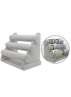 Generic 3 Tiers Bracelet Holder Grey Velvet Jewelry Organizer Stand and Display for Watch Organization  - Image 2