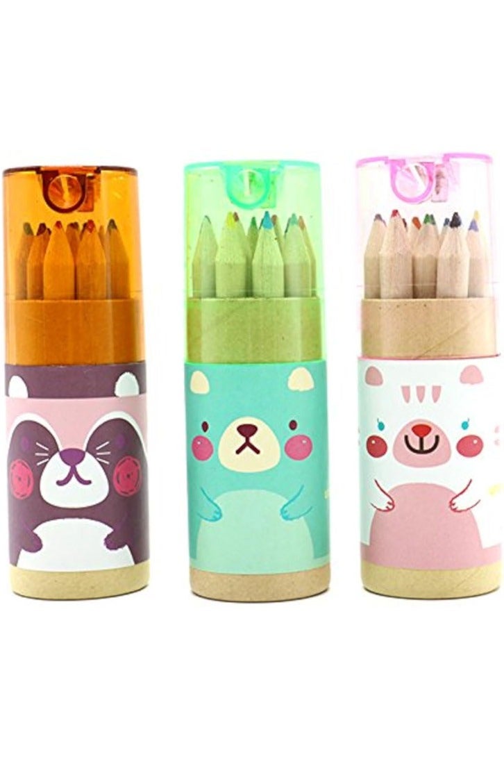 3 حزم القلم الملونة الصغيرة مع الحادة في أنبوب الرسم المحمول الفن الكرتون القلم لمدة 3 سنوات وما يصل الأطفال الكبار الكتابة الرسم الرسم ، 12 ألوان في الأنبوب - Image 1